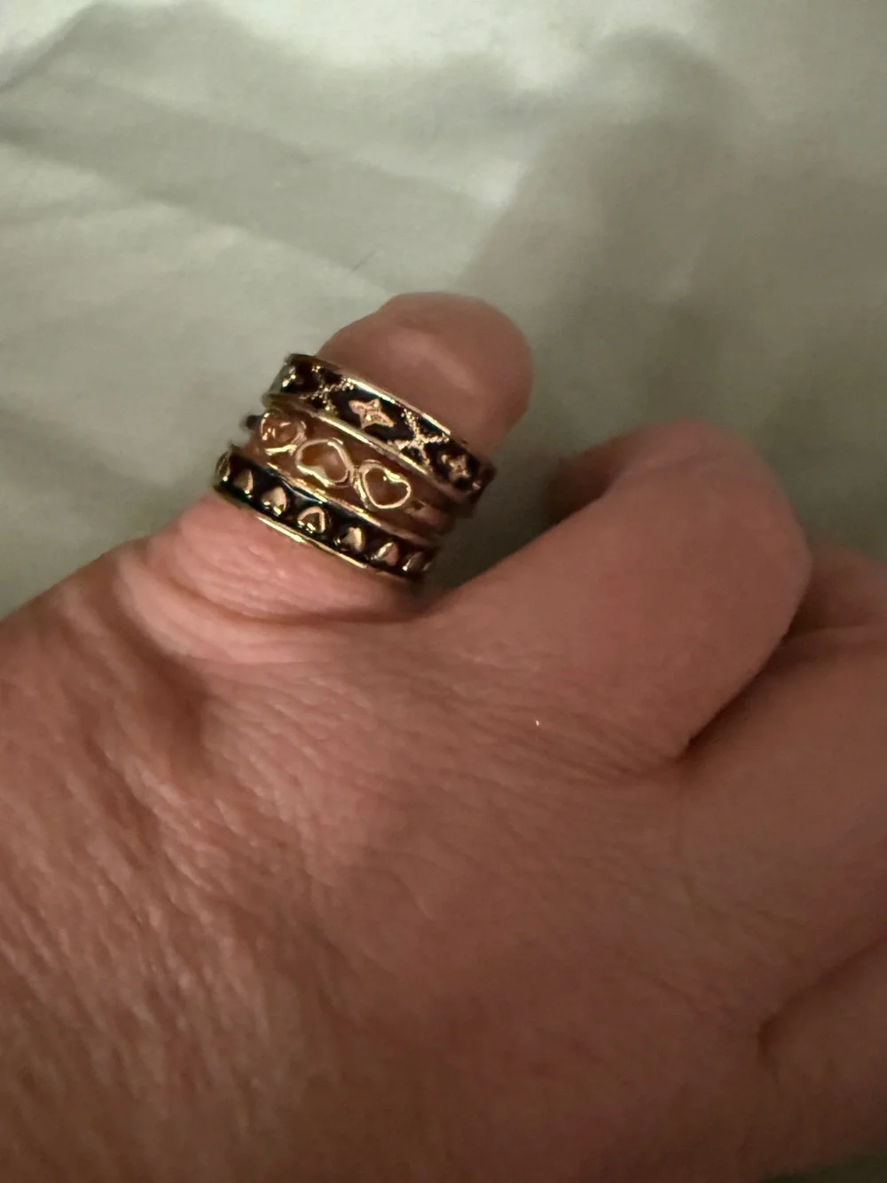 Stackable Gold-Tone Heart and Pattern Ring Set - Women Jewelry